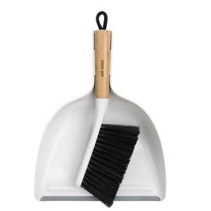 MR.SIGA Dustpan and Brush Set, Portable Cleaning Brush and Dustpan Combo with Bamboo Handle, White, 1 Set