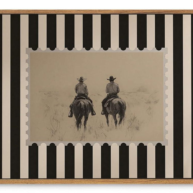 ZZLWBKGL Vintage Western Framed Wall Art Rustic Striped Cowboy Canvas Wall Art Retro Farmhouse West Stamp Pictures Wall Decor Mid Century Rodeo Art Prints for Living Room Bedroom
