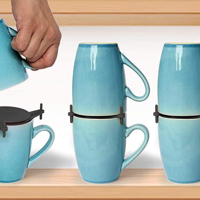 ELYPRO Coffee Mug Organizers and Storage, Kitchen Cabinet Shelf Organizer - Cupboard and Pantry Organization, Expandable Stackable Gadget for Tea Cup and Coffee Mugs, Save Space, Organize, 6pk (Black)