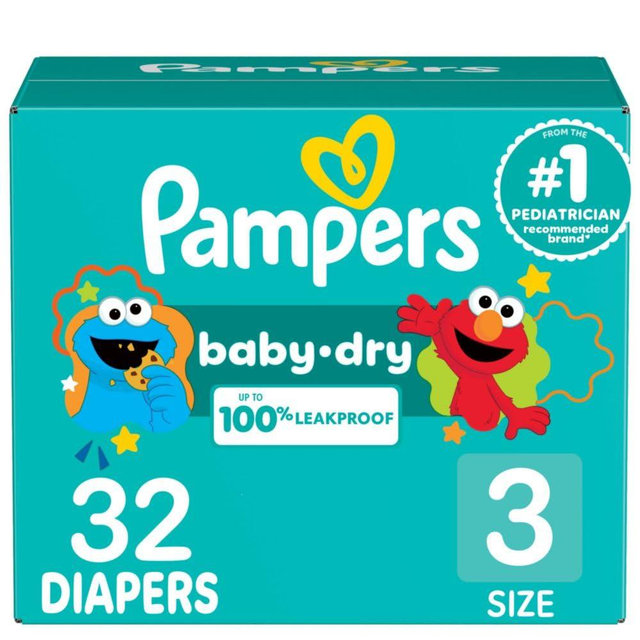 Pampers Diapers - Baby Dry - Size 3, 32 Count, Absorbent Disposable Infant Diaper (Packaging May Vary)
