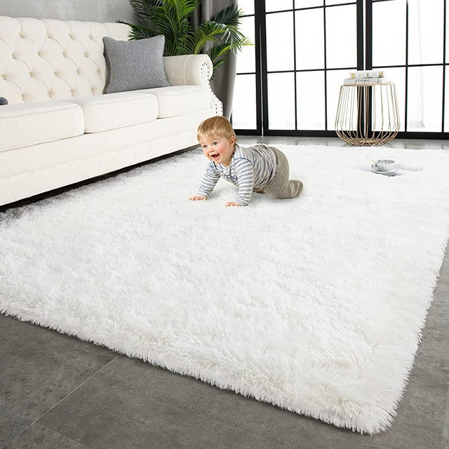 TWINNIS Super Soft Shaggy Rugs Fluffy Carpets 8x10 Feet, Indoor Modern Plush Area Rugs for Living Room Bedroom Kid Room Nursery Home Decor, Upgrade Anti-skid Durable Rectangular Fuzzy Rug, Cream White