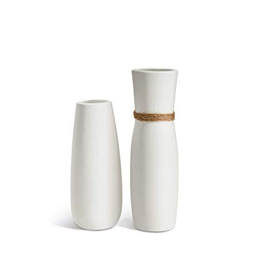 Opps White Ceramic Vases with differing Unique Rope Design for Home Décor – Set of 2