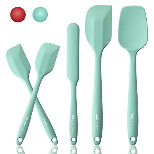Wanbasion Green 5 Piece Silicone Spatula Set Heat Resistant, Kitchen Silicone Spatula Utensil Set, Rubber Spatulas for Nonstick Cookware for Cooking Baking Mixing