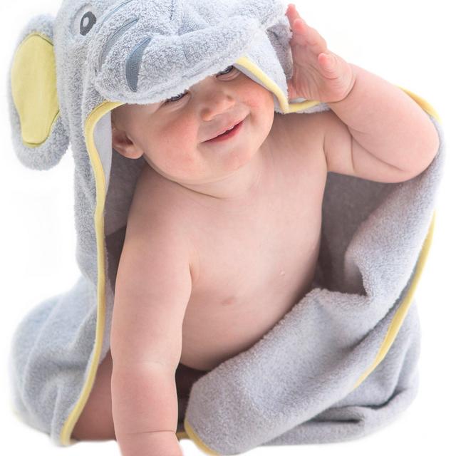 Little Tinkers World Elephant Hooded Baby Towel, Natural Cotton, Large 30x30-Inch size