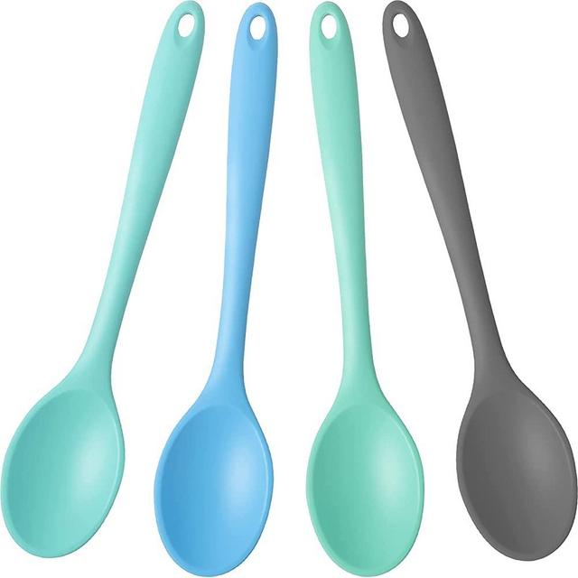 Dandat 4 Pieces Silicone Nonstick Mixing Spoons Heat Resistant Silicone Utensil Spoons Silicone Basting Serving Spoon Cooking Baking Spoons for Mixing Baking Serving Stirring Kitchen (Classic Style)