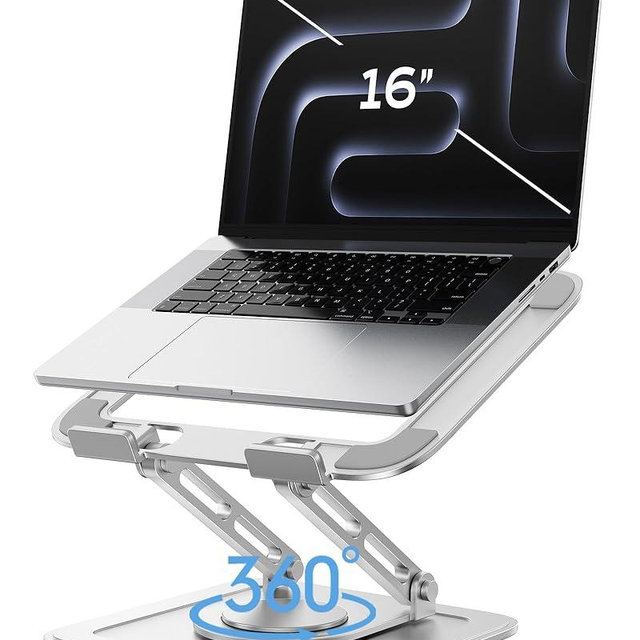 LOXP Adjustable Laptop Stand, Computer Stand with 360 Rotating Base, Ergonomic Laptop Riser Mount for Desk Foldable Protable Computer Desk Fits with MacBook Pro Air (10-16") - White