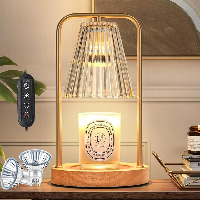 Candle Warmer Lamp with Timer, Dimmable Electric Candle Warmer with 2 Bulbs, No Flame Scented Candle Wax Warmer, Compatible with Small and Large Jar Candles, Candles Lamp Warmer for Bedroom Home Decor