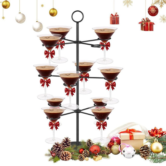 Cocktail Tree Stand for Parties Brunch,3 Tiers 12 Holders Drink tower Wine Glass Holder Stand,Champagne Tower Martinis Tree,Wine Glasses Display Margarita tower Drink stand for Mimosa Bar Party Bridal