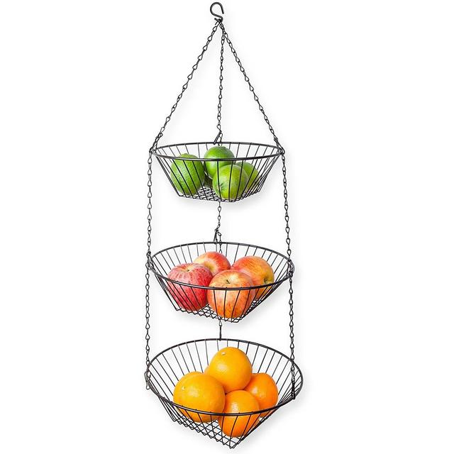 Home Basics 3-Tier Wire Hanging Basket, Black