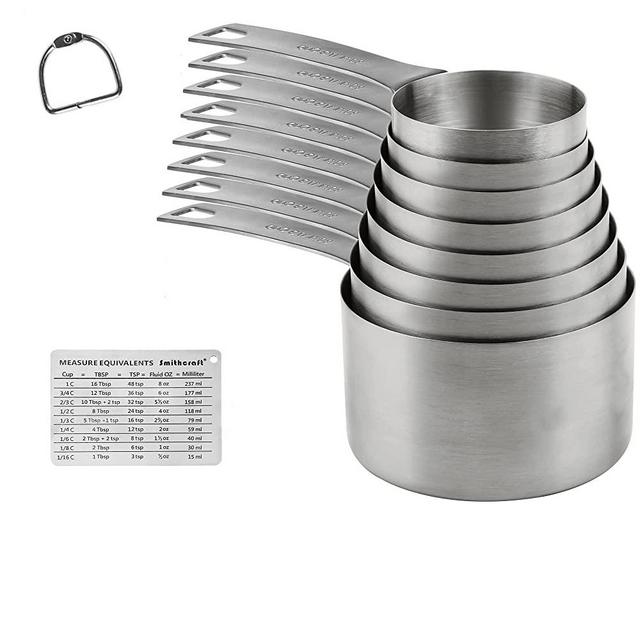 Zoyizi Measuring Cups Set, 18/8 (304) Stainless Steel Measuring Cups Set 9, Metal 8 Measuring Cups with 1 Magnetic Conversion Chart, Metric Measuring Cups with 1/8 & 3/4 Cup for Baking & Kitchen