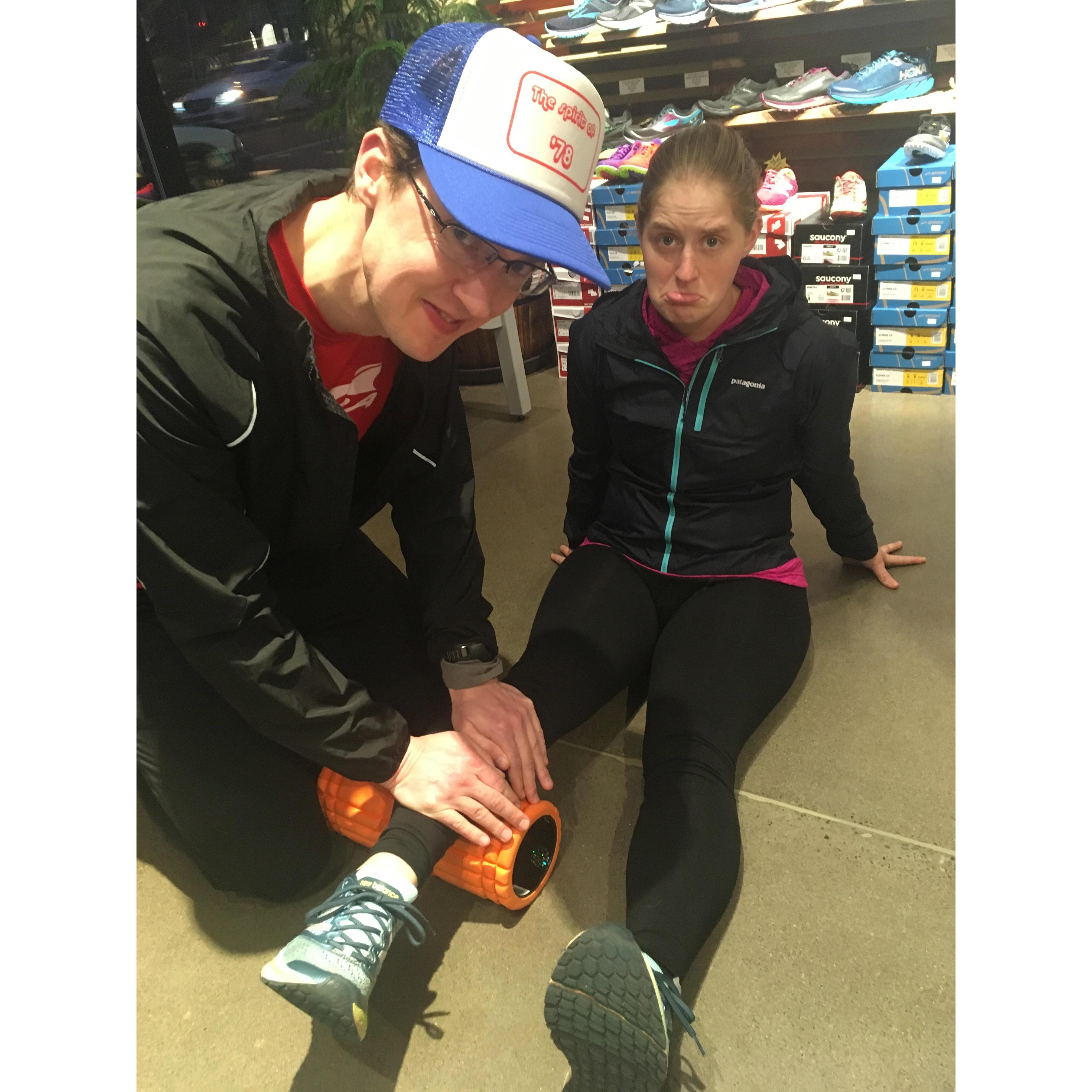 Our entry for Run Hub's Valentine's Day photo contest-"Runner Love".  For those of you not in the runner community, this really helps but you have to pay with pain!