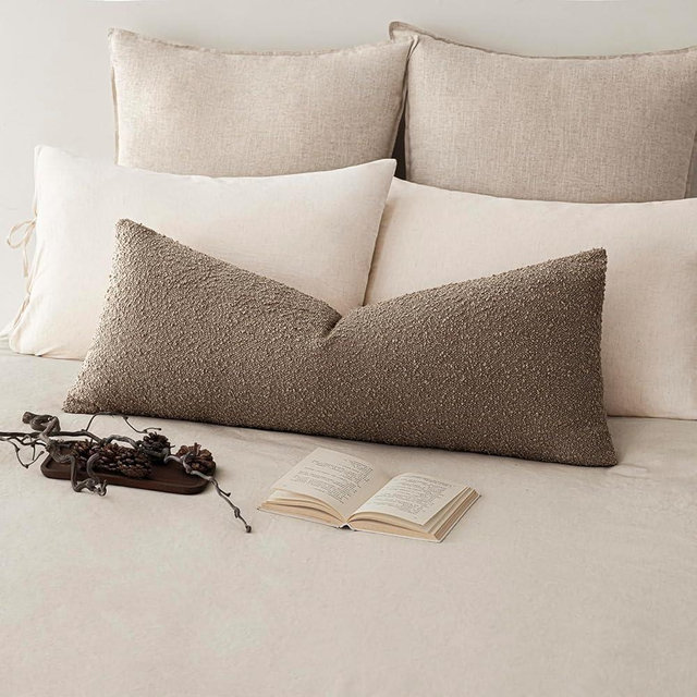 Foindtower Decorative Textured Boucle Throw Pillow Covers Accent Solid Pillow Cases Neutral Long Body Lumbar Couch Cushion Case for Chair Sofa Bedroom Living Room Home Decor 14x36 Inch,1PC,Light Brown