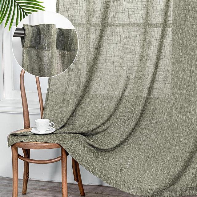MYSKY HOME Living Room Curtains Semi Sheer Light Filtering Privacy Drapes Linen Look Textured Boho Home Decor, Backdrop Curtain for Parties, 50" x 84", Dusty Blue, 2 Panels