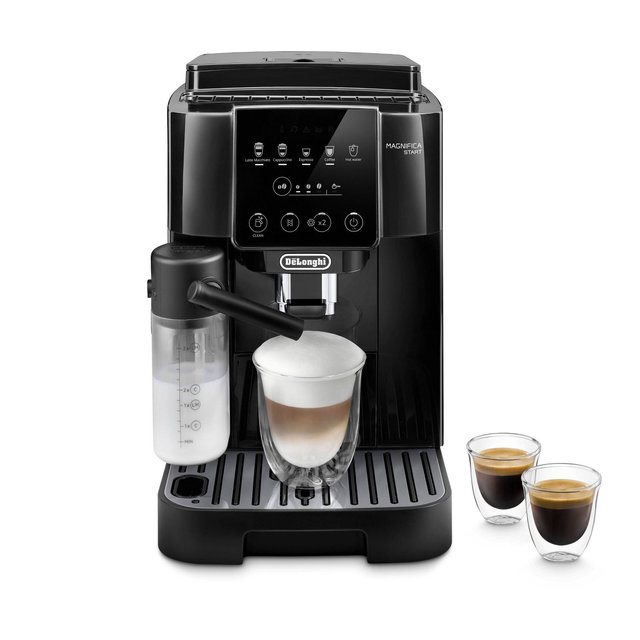 De'Longhi Magnifica Start Coffee and Espresso Machine: 15 Bars, Electric Frother, Grinder, Dishwasher-Safe Parts, Black