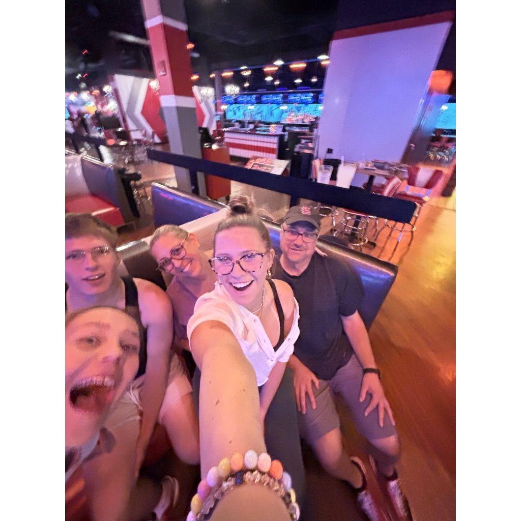 Family fun...getting schooled at bowling by Cameron
