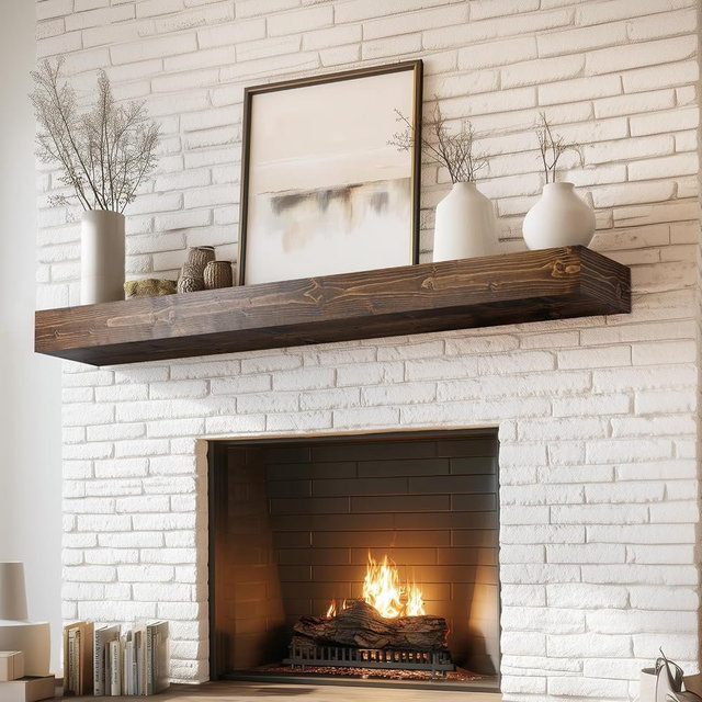 ABSWHLM 48x8x3 Fireplace Mantel - Handcrafted Hollow Rustic Solid Wood Wall Mounted Floating Shelf with Invisible Heavy Duty Wood Bracket (Weathered Brown)