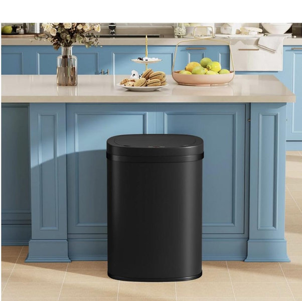 Stainless Steel Kitchen Trash Can with Lid Automatic Sensor Touch Free Garbage Can 13 Gallon / 50L,Black