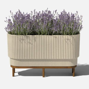 Veradek Demi Series Raised Long Planter for Indoor/Outdoor Use | Made from Plastic & Stone w/Wooden Stand | Modern Patio Décor for Flowers/Shrubs