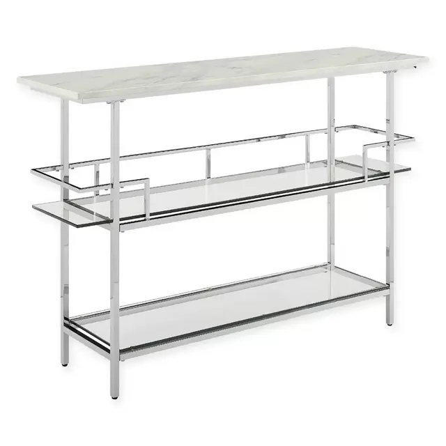 Aimee Glass and Steel Bar in Chrome/Faux Marble