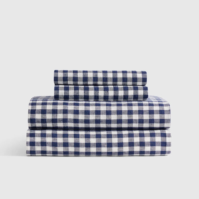 European Linen Sheet Set - Queen - Navy Gingham