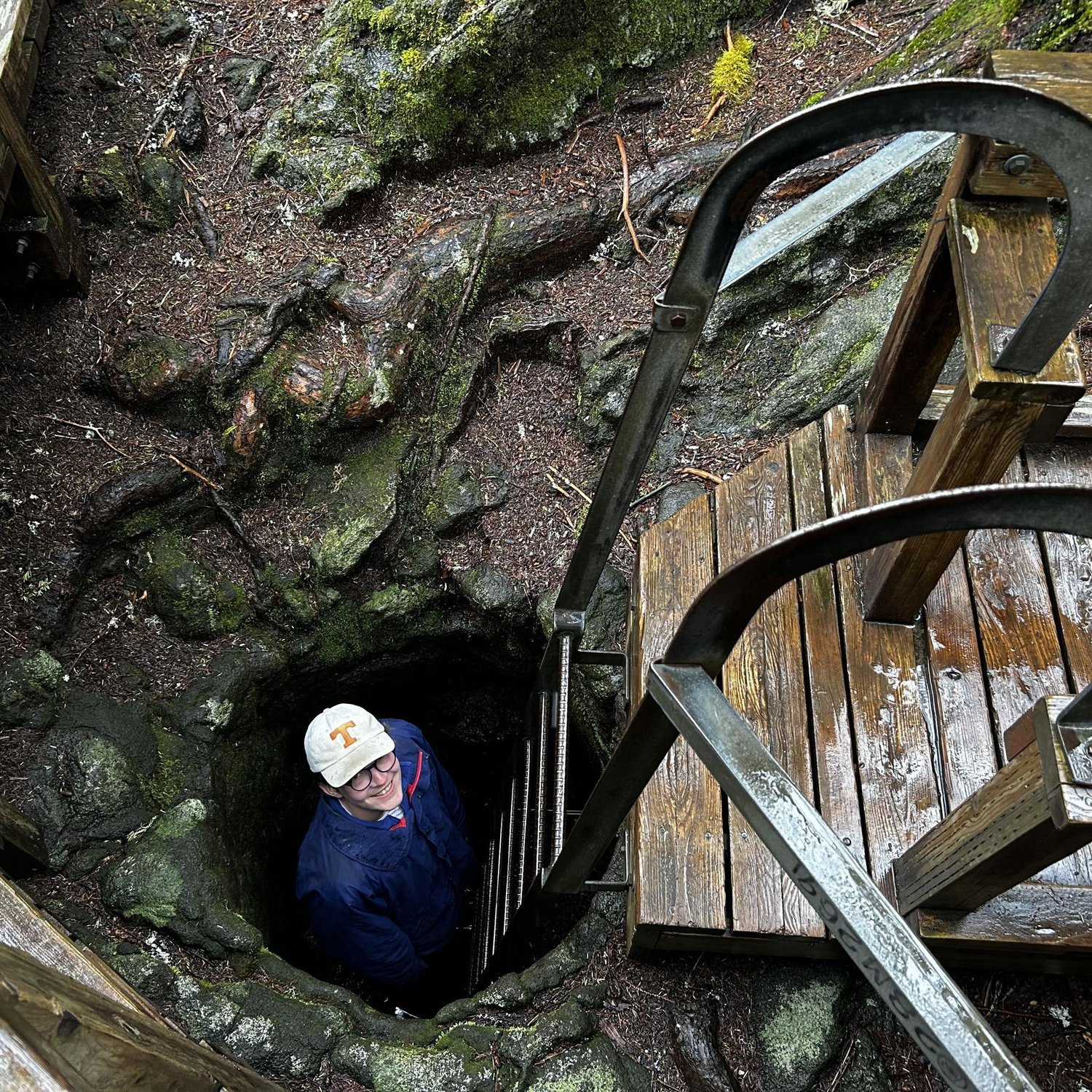 Hollowed out tree in Washington that burned out from lava flow