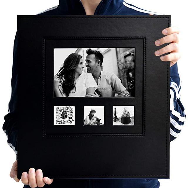 Zoview Art Magnetic Self-Stick Page Photo Album with Leather Cover for Wedding or Family, Hand Made DIY Albums Holds 3X5, 4X6, 5X7, 6X8,8X10 Photos (Black, Large)