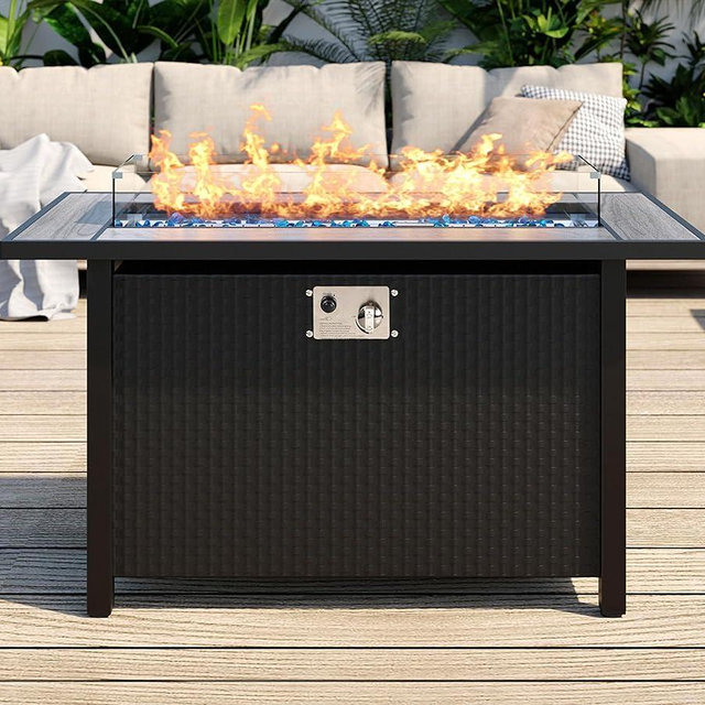 SUNLEI 45 Inch Gas Fire Pit Table, Patio Outdoor Propane Fire Pits with Removable Lid and Lava Rock, 50000 BTU w/CSA-Certified,Waterproof Cover and Tables for Patio Garden(Grey)