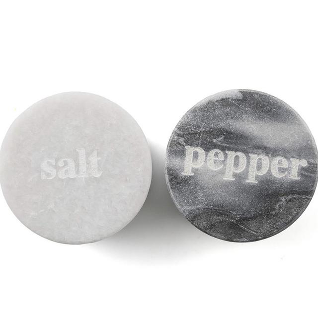 Thirstystone White & Black Marble Pinch Pots with Etched Lids, Use for Salt & Pepper While Cooking or Baking