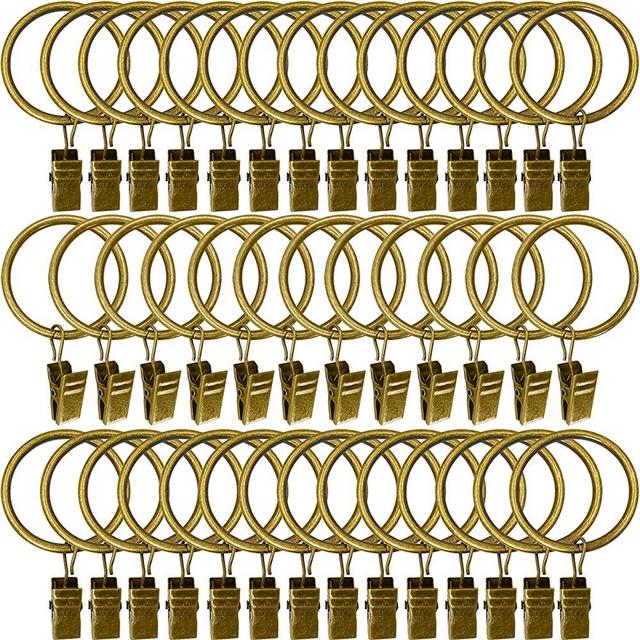 AMZSEVEN 40 Pack Metal Curtain Rings with Clips, Drapery Clips Hooks, Decorative Curtain Rod Clips Hangers 1.5 Inch Interior Diameter Eyelets, Rustproof Antique Bronze