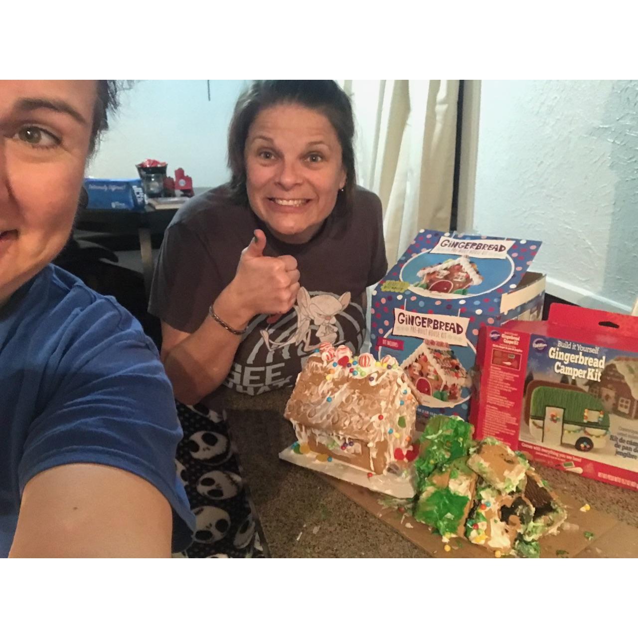 Gingerbread houses at Christmas time. Never mind the one in front. That was a practice one.