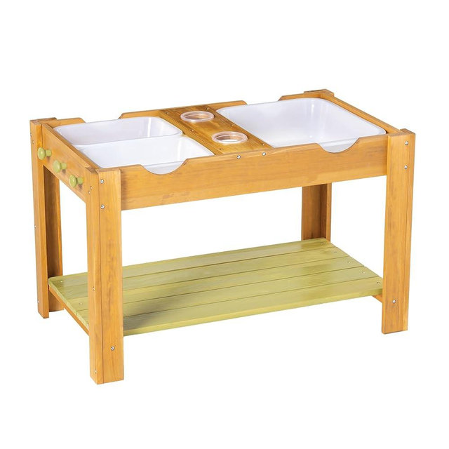 MindWare Sensory Sprouts Sensory Table, Sturdy Wooden Activity Table with 3 Sensory Bins, Cups and Hooks for Tactile Play, Indoor or Outdoor Use for Kids Ages 3+, Sensory Play Gift for Kids