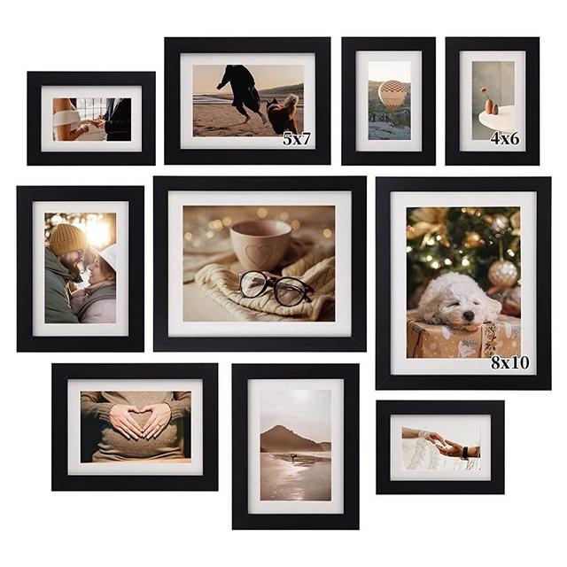 Picture Frames Set Photo Frames: 10 Pack Rustic Wood Family Picture Frame Collage Wall Decor with Mat Simple Lightweight Matted Gallery Picture Frames for Wall Tabletop Including 8x10 5x7 4x6