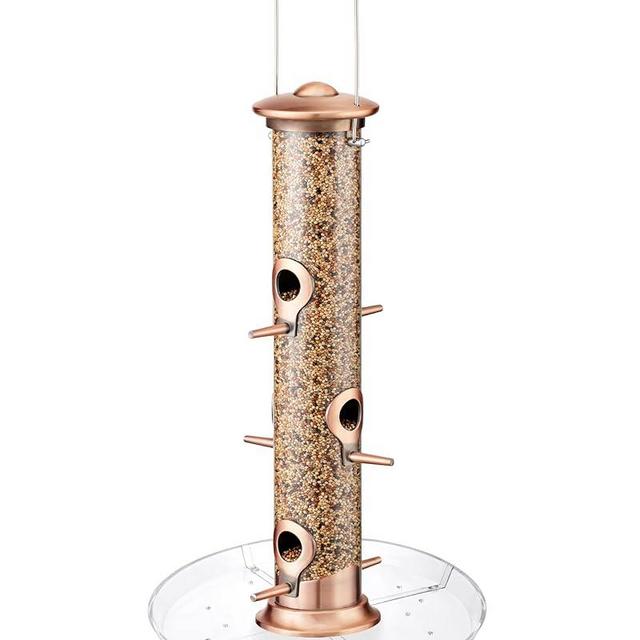 iBorn Bird Feeders Seed Catcher for Outside Hanging 6 Port Bird Feeder for Cardinal Birds Aluminium Metal,Brushed Copper Finishing 14 Inch 6 Port (Seed is not Included)