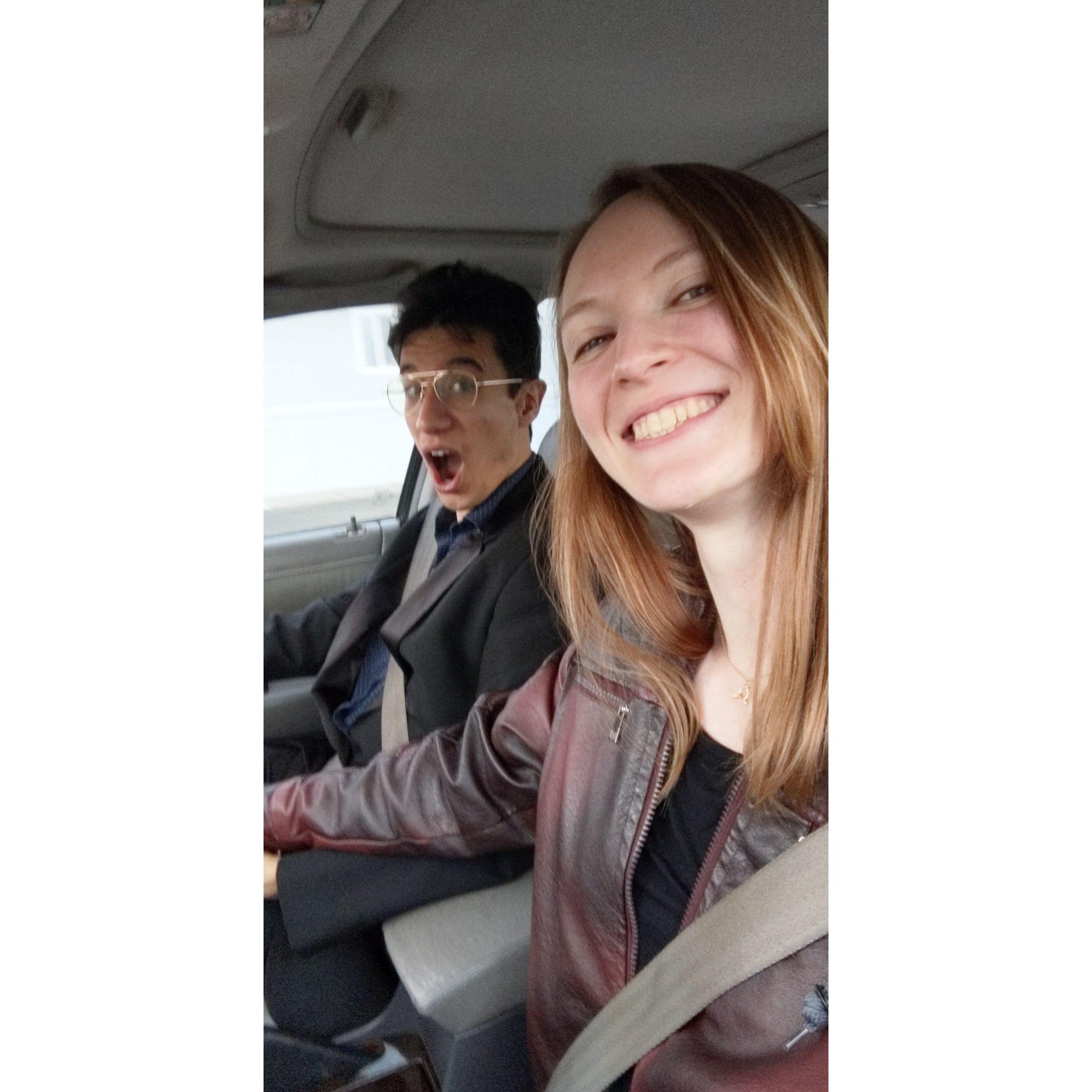 Second photo together, and headed to a friends wedding!