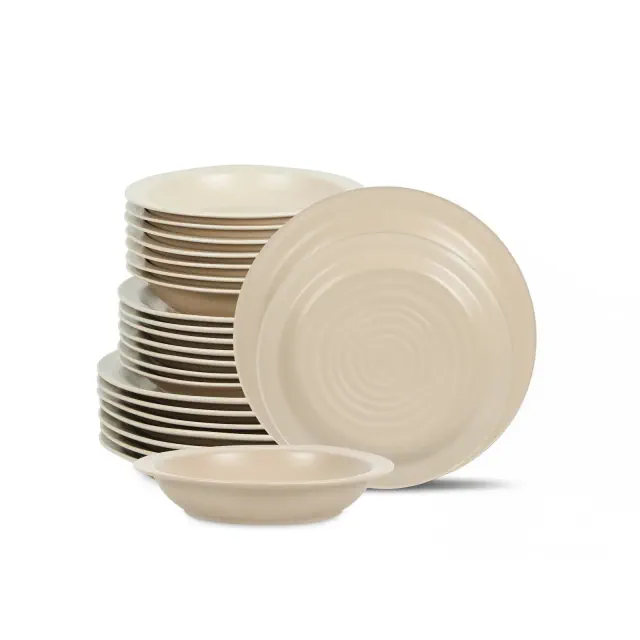 Stone Lain 24pc Orbit Stoneware Dinnerware Set with Pasta Bowls Beige