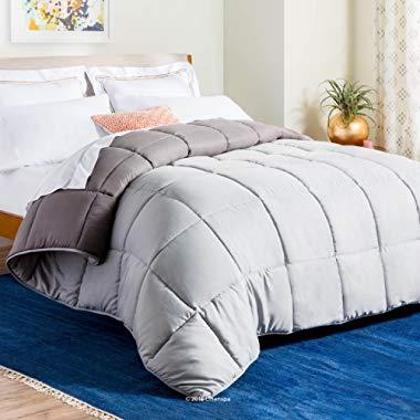 Linenspa All-Season Reversible Down Alternative Quilted Comforter - Hypoallergenic - Plush Microfiber Fill - Machine Washable - Duvet Insert or Stand-Alone Comforter - Stone/Charcoal - Queen