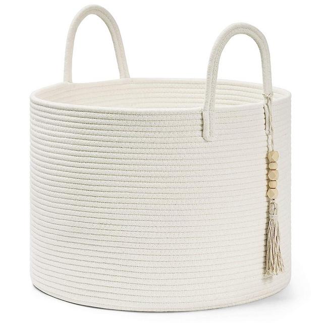 Goodpick Large Laundry Basket Decorative White Basket for Blankets, Baby Storage Basket for Nursery, Living Room, Bedroom, Big Rope Hamper 17.7 x 12.6 Inches, White
