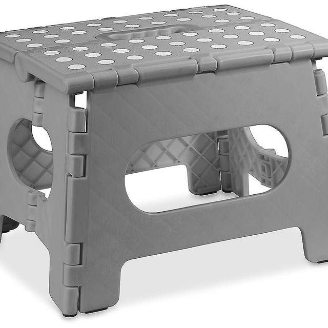 Folding Step Stool - The Lightweight Step Stool is Sturdy Enough to Support Adults and Safe Enough for Kids. Opens Easy with One Flip. Great for Kitchen, Bathroom, Bedroom, Kids or Adults. (Grey)