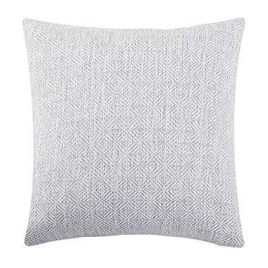 Jepeak Burlap Linen Throw Pillow Cover Rhombus Pattern Cushion Case, Solid Thickened Farmhouse Modern Decorative Square Luxury Pillow Case for Sofa Couch Bed (White/Light Grey, 18 x 18 Inches)
