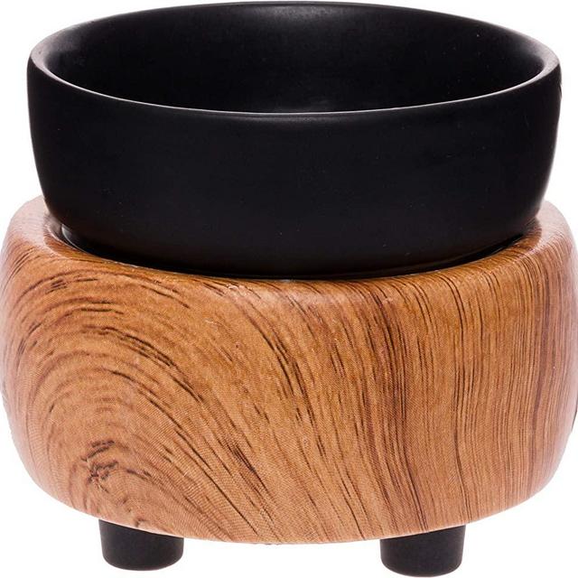 Mindful Design Modern Wood Grain/Black 2-in-1 Candle and Fragrance Warmer for Warming Scented Candles or Wax Melts/Cubes/Tarts, Ideal for Bedrooms, Bathrooms, Living Rooms & Offices
