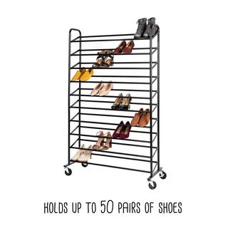 50-Pair Rolling Shoe Rack with Cover