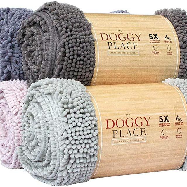 My Doggy Place-Ultra Absorbent Microfiber Chenille Dog Door Mat, Durable, Quick Drying, Washable, Prevent Mud Dirt(Print in Red, Oatmeal, Brown, Charcoal, Navy Blue, Sizes:Medium,Large,XL/Runner)