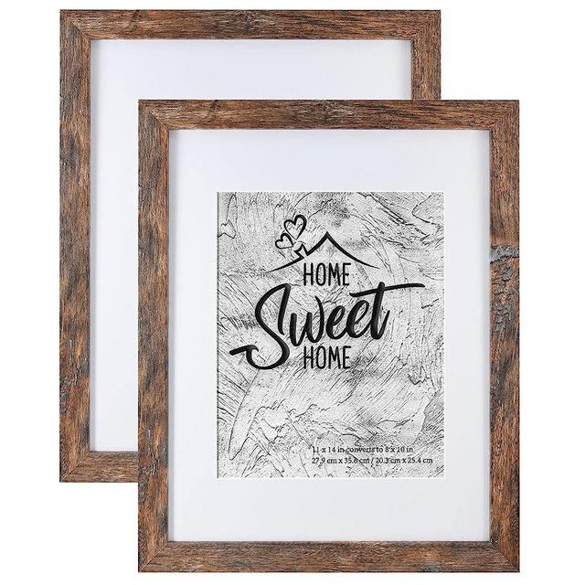 Califortree Rustic Brown 11x14 Picture Frame - Display Photos 8x10 with Mat or 11x14 Without Mat - HD Glass Inside, Horizontal and Vertical Display for Wall - Set of 2