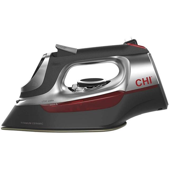 CHI Steam Iron for Clothes with Titanium Infused Ceramic Soleplate, 1700 Watts, Electronic Temperature Control, 8' Retractable Cord, 3-Way Auto Shutoff, 400+ Holes, Professional Grade, Silver (13102)