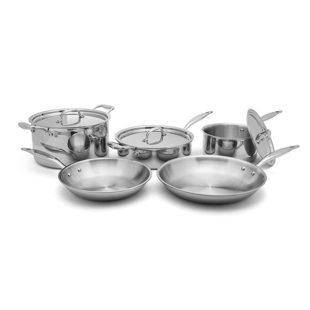 Heritage Steel 8 Piece Core Cookware Set | Made in USA | Titanium Series 316Ti Stainless Steel with 5-Ply Construction | Induction-Ready and Fully Clad