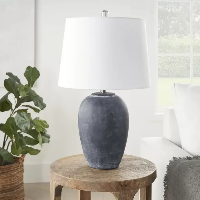 23" Black Unglazed Ceramic Urn Table Lamp - Nourison