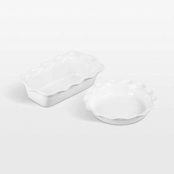 Le Creuset White Fluted Ceramic Pie Dish and Loaf Pan Set