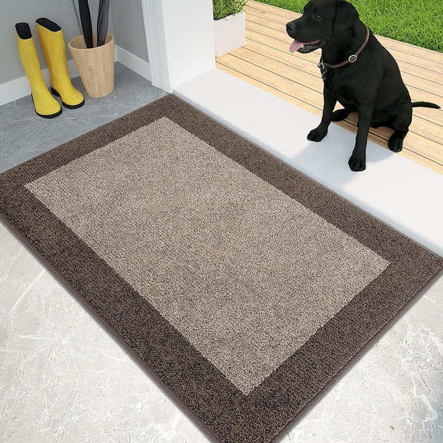 PURRUGS Dirt Trapper Door Mat 20" x 32", Non-Slip/Skid Machine Washable Entryway Rug, Shoes Scraper, Throw Rug, Super Absorbent Area Rug for Muddy Wet Shoes and Paws, Beige & Grayish Brown
