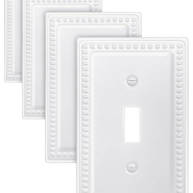 ZILLSEA 4-Pack Pure White Light Switch Cover, Beaded Single Toggle Wall Plate, Metal Switch Plate Cover, 3.15''*4.88'', Midsize