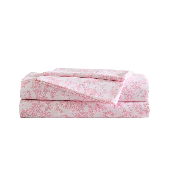 Laura Ashley Kids - Twin Sheet Set, Soft & Wrinkle-Resistant Toddler Bedding Set, Deep Pockets, Girl Bed Sheets with Matching Fitted Sheet & Pillowcase (Toile Unicorn Pink)